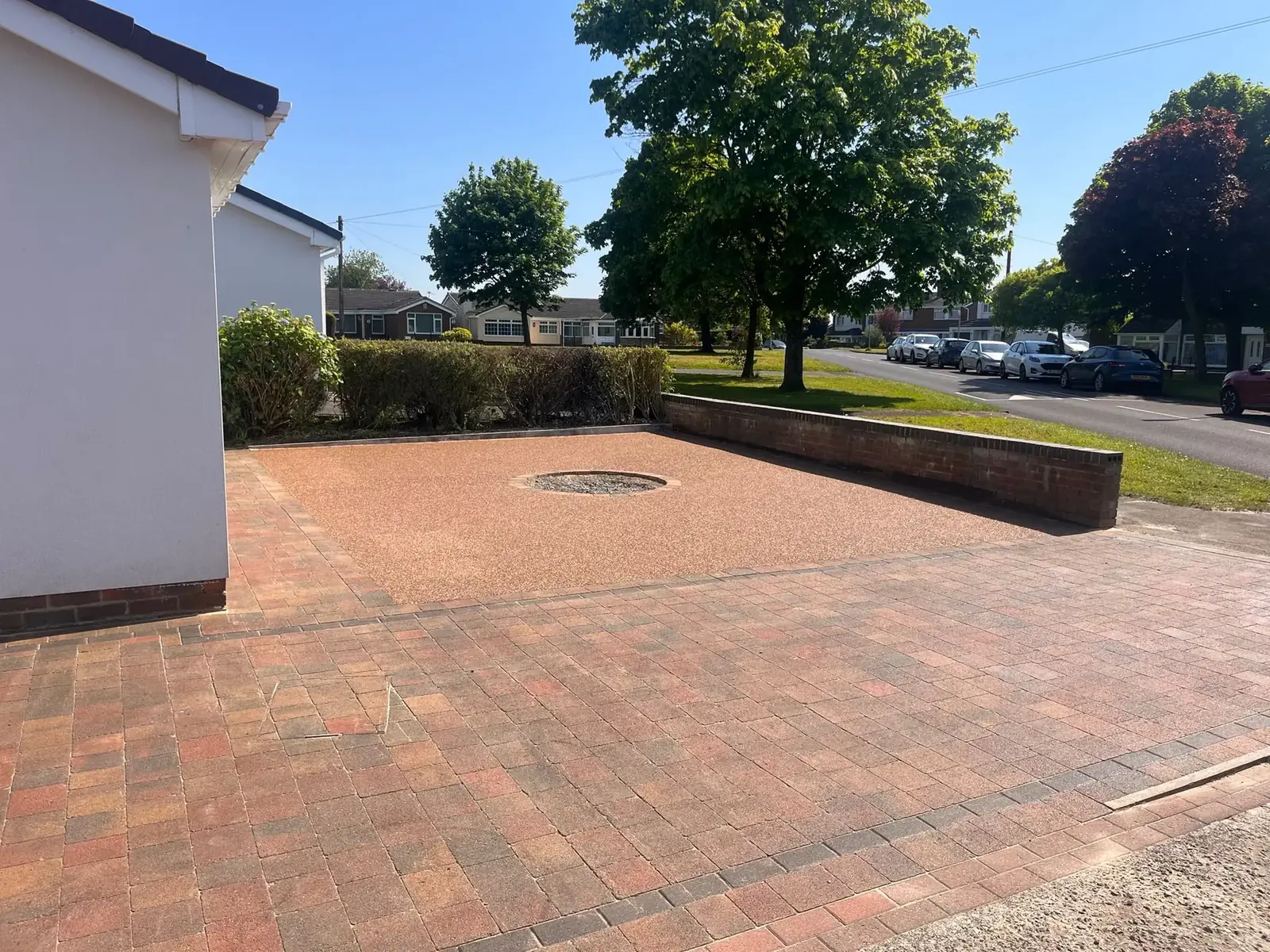 Completed block paved driveway with a circular centre feature at a Newcastle property