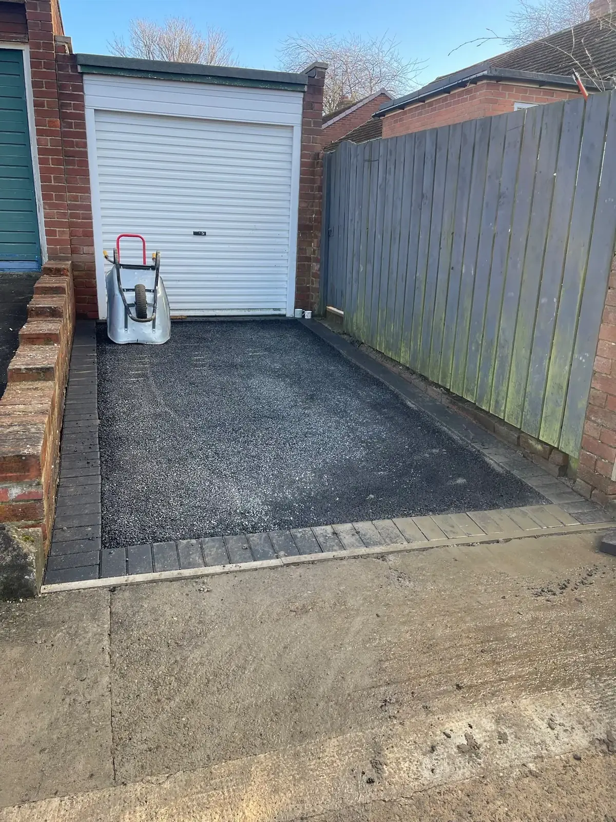 Driveway base preparation with block paved border before the resin surface was laid in Newcastle